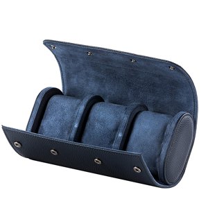 Ioensy - Estuche De Viaje Con 3 Ranuras Para Relojes, Organizador Clásico De Pu Para Collar, Viaje, Azul