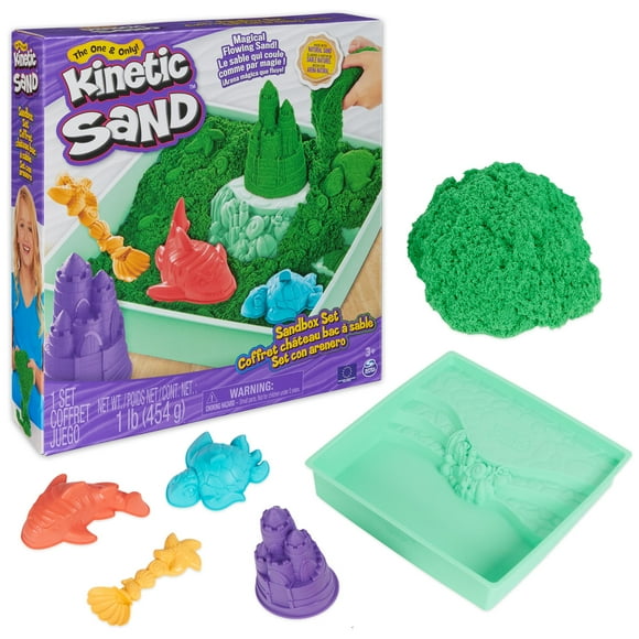 Set de arena Kinetic Sand, 500 g, verde con almacenamiento y 4 moldes para niños de 3 años o más