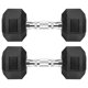 thumbnail image 1 of Mancuernas de hierro fundido con revestimiento de goma, hexagonales, negras, 20 kg (par), 1 of 8