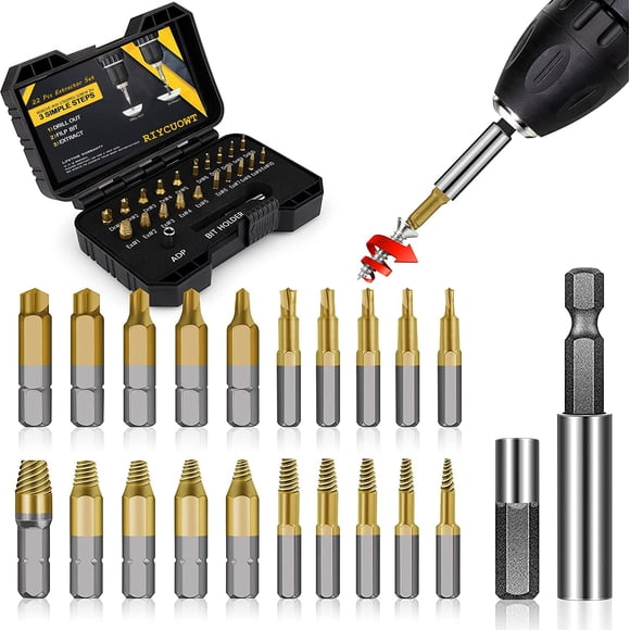 Juego de extractores de tornillos Roll With Us Depot Titanium, 22 unidades