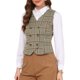 thumbnail image 4 of INSPIRE CHIC Chaleco de traje a cuadros para mujer sin mangas de pata de gallo Chaleco de cuello en V con doble botonadura S Caqui Marrón, 4 of 6