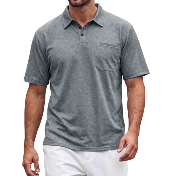 INSPIRE CHIC Camisa Polo Retro para Hombre de Manga Corta Verano Camisas Polo Vintage XXL Gris