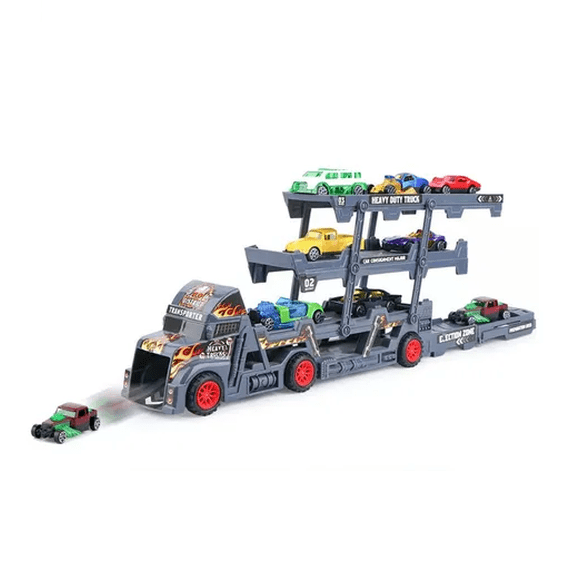 Auto Juguete Miniatura Camiones Plegable +8 Coches Aleación Gris