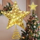 thumbnail image 3 of Adorno para árbol de Navidad con luz LED, adorno para árbol de Navidad, adorno para árbol de Navidad con forma de estrella y encaje, decoración navideña dorada y blanca cálida., 3 of 5