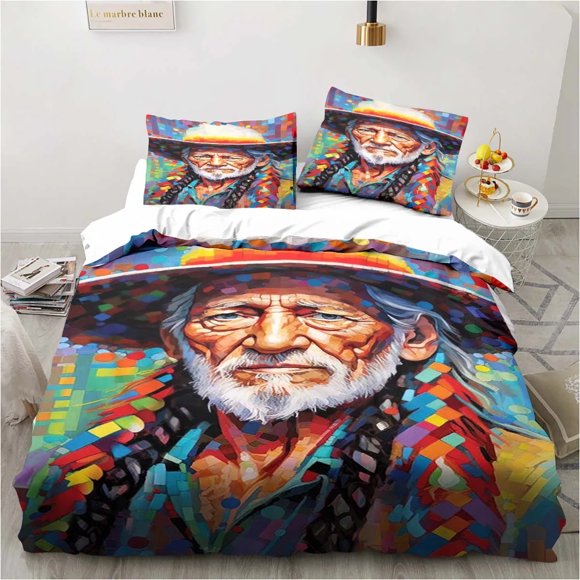 Willie-Nelson Bedding Set,Duvet Cover Comforter Bed Set Quilt Cover Pillowcase, Boys Girls Adults Bed Sheets