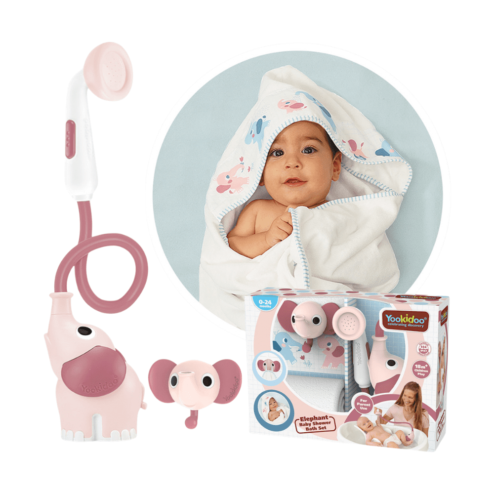 Set De Baño Ducha Elefante Y Toalla Rosa Yookidoo