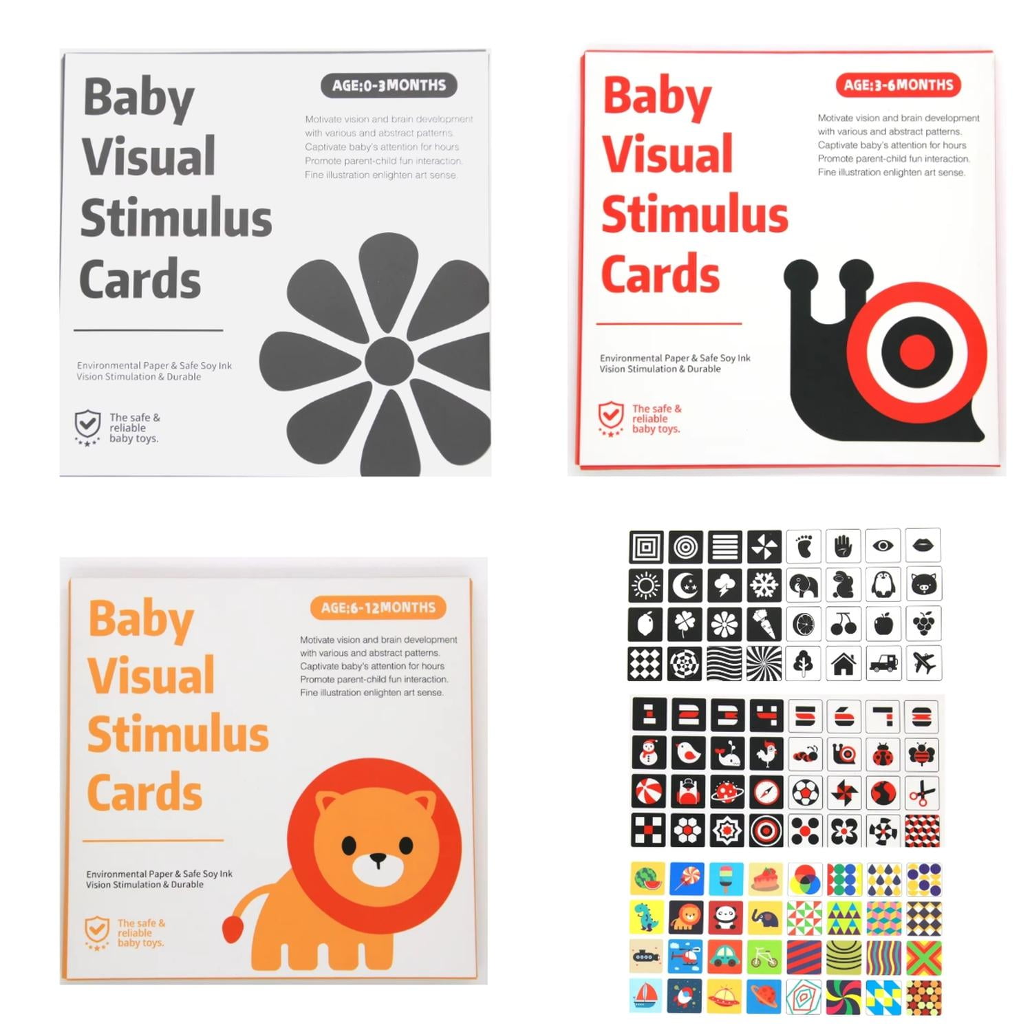 Kivara - Tarjeta Estimulacion Visual Bebe Etapa 1 A 3 Alto Contraste Multicolor