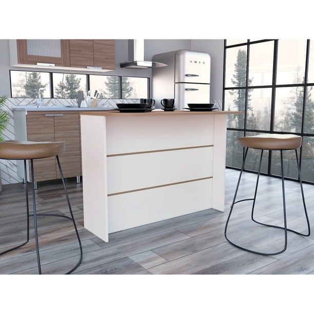 Isla De Cocina Fendi Blanco Y Castaño 90x120x60 Cm