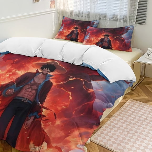 Monkey D Luffy Bed Duvet Cover Funny Anime Cartoon Bedding Sets Lightweight 3 Piece Comforter Sets
