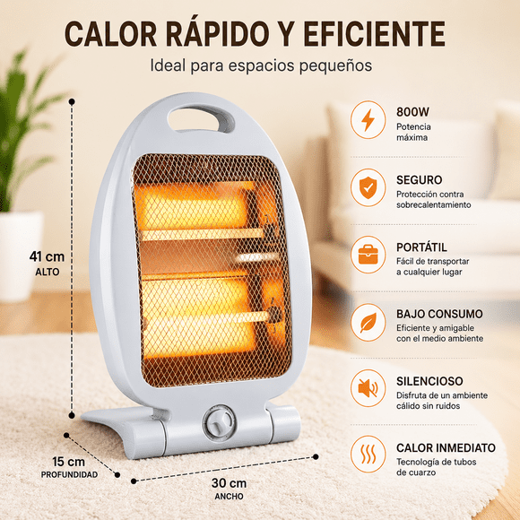 Calefactor Eléctrico Halógeno Portátil Estufa 800W Rejilla