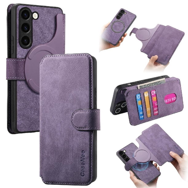 Funda Billetera Magnética para Samsung Galaxy S23 Plus Soporte Tarjetas Desmontable Morado