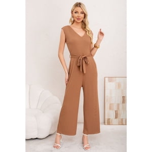 Likeshop - Enterito Mujer Verano Acanalado Escote V Sin Manga Colores 3375