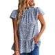 thumbnail image 1 of Camisa de manga corta con orillo fibroso, cuello alto, volantes, dobladillo suelto, estampado floral, blusas casuales, tops para diario, 1 of 6