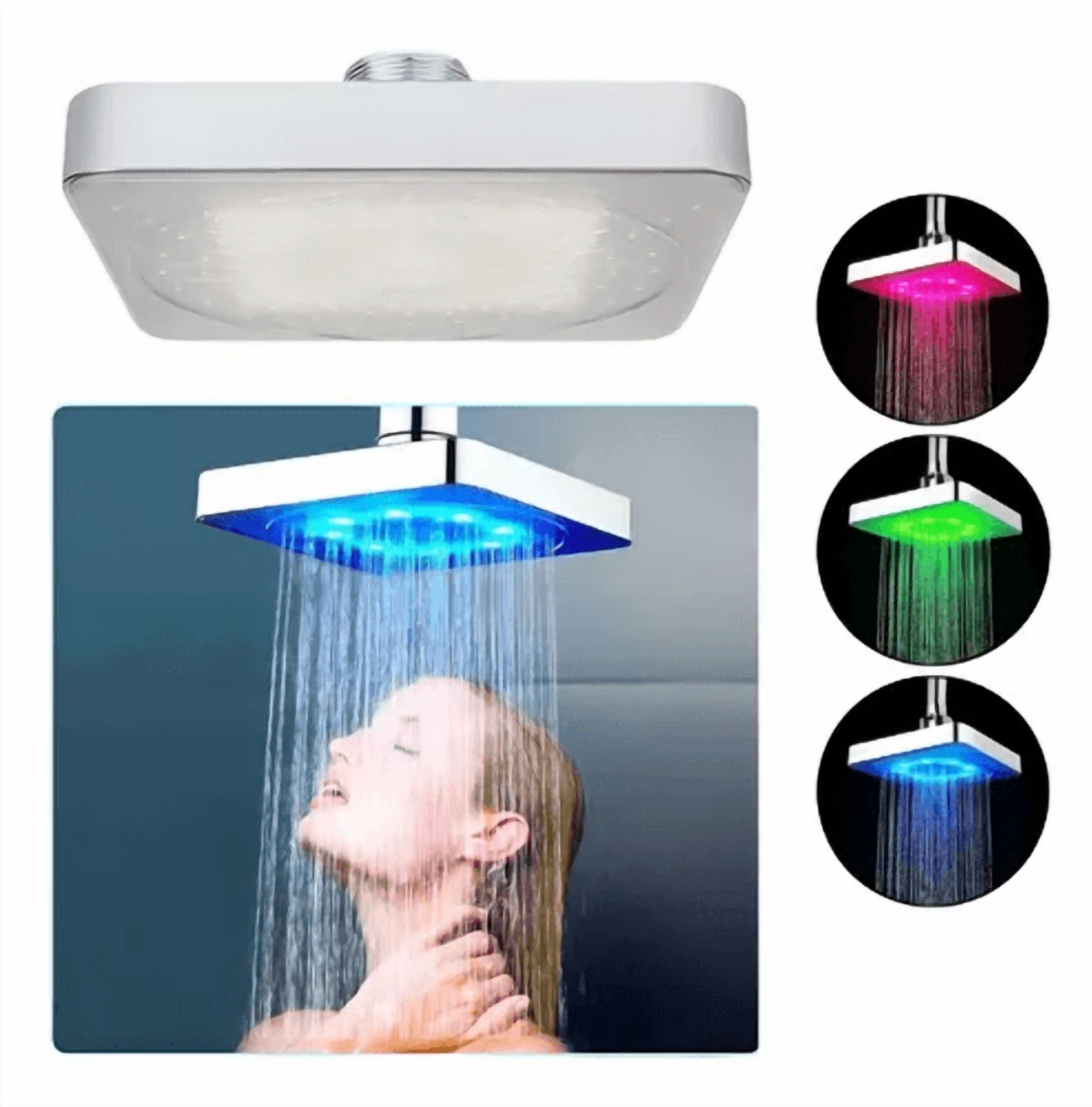 Genericio - Cabezal De Ducha Cuadrado Universal Con Luces Colores