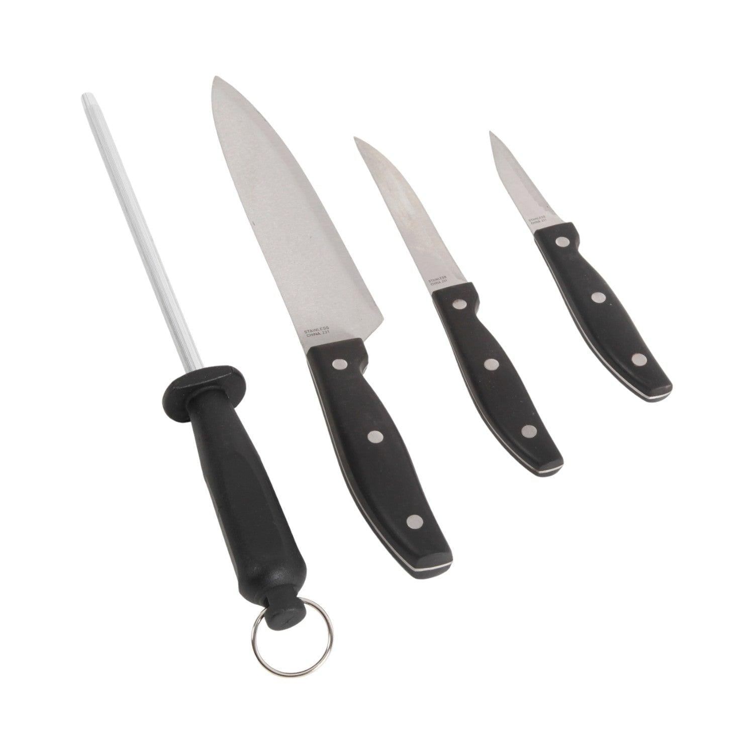 Set Cuchillos Acero Inoxidable Y Afilador Granger 4pcs Oster Negro Tamaño Único