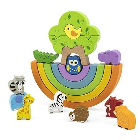 Juego Madera Bloques Balance Arcoiris