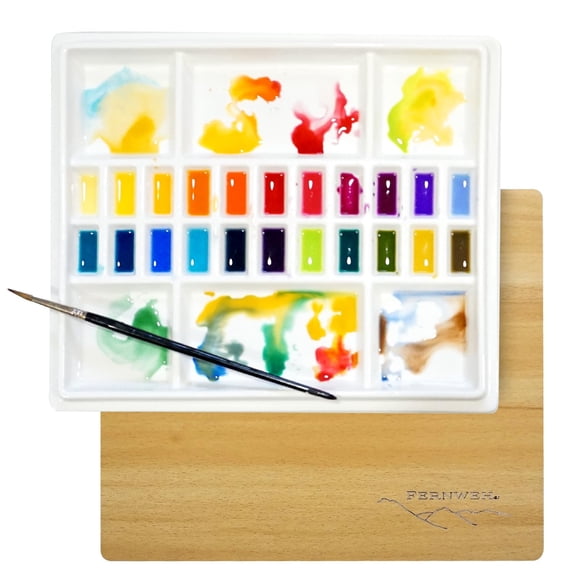 Paleta de pintura acuarela SENSORY4U de cerámica con tapa de madera
