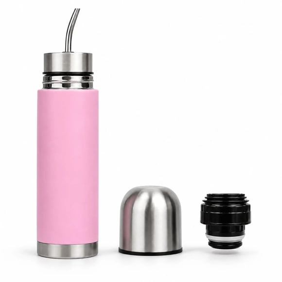 Termo Mate Acero Inoxidable Autocebante 2 en 1 Tawo 750 Ml Hermetico Antiderrame - Rosado