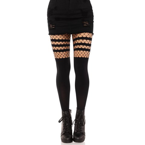 Pantyhose Leg Avenue A Rayas Con Malla Negra Para Mujer, Talla Única