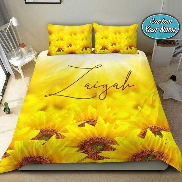 Sunflower Field Personalized Custom Name Quilt Duvet Cover Set Bedclothes Kids3-Piece Bedding Set