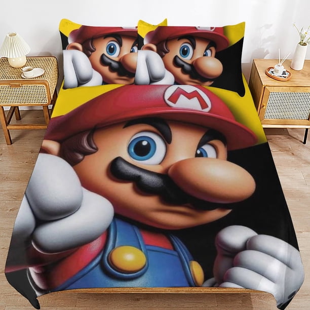 Super Mario 3-Piece Comforter Set for Bedroom Super Mario Bedding Set for Kids Adults Soft Microfiber Duvet Cover Set with Zipper Closure