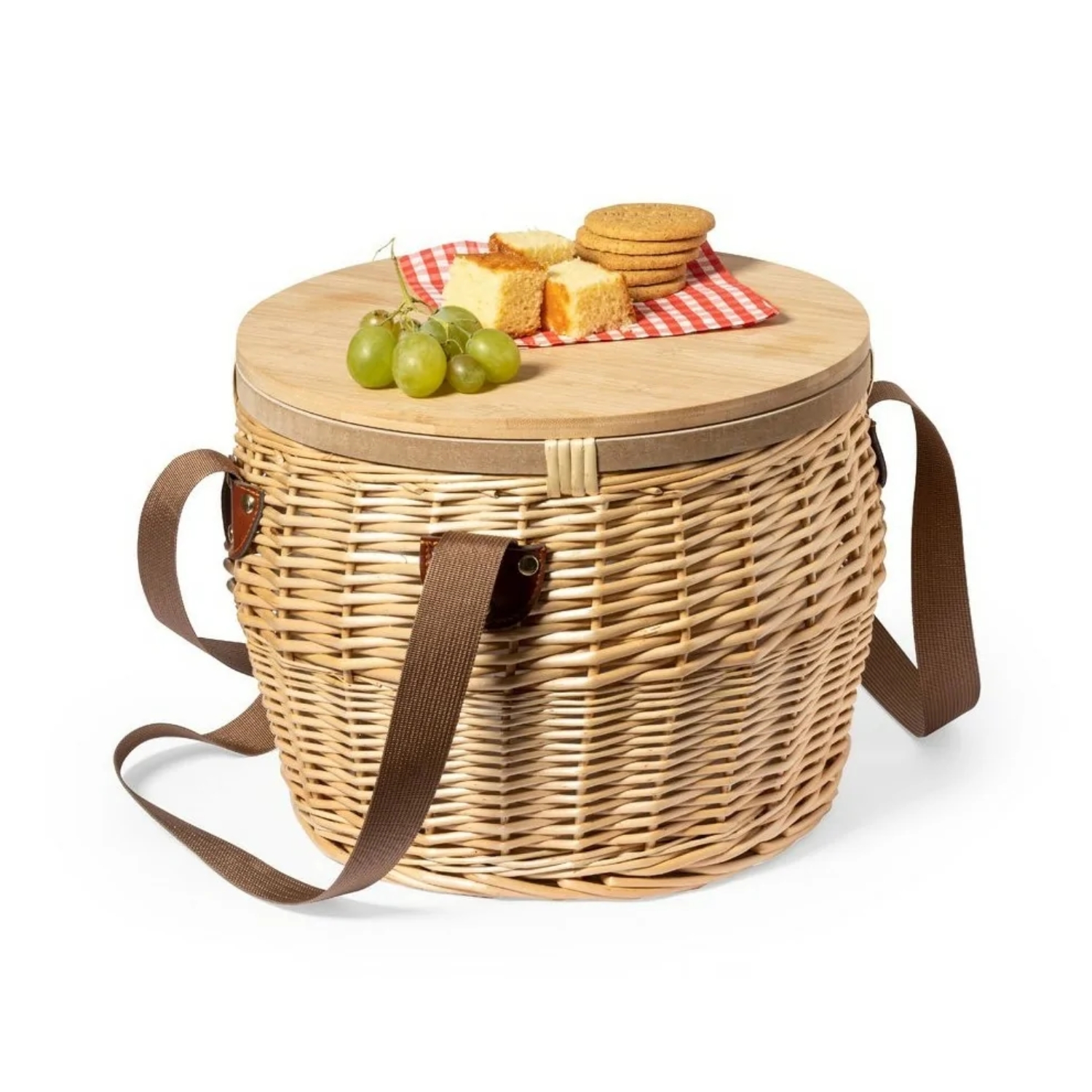 Importclick - Cesta Cooler Mimbre Aluminio Tapa Bambu Picnic Bubu