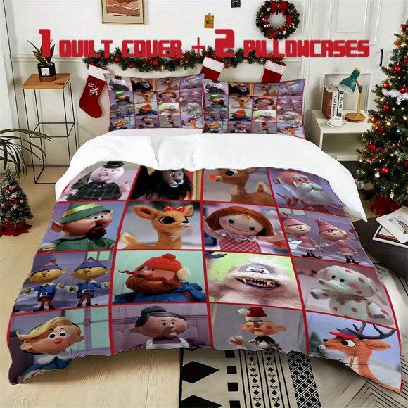 3pcs Island of Misfit Toys Character Collection Printed Bedding Set Soft Duvet Cover with 2 Pillowcases All Season Comfort
