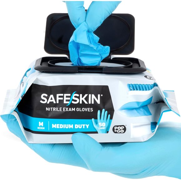 SAFESKIN Disposable Nitrile Gloves in POPNGO Pack, 50 or 2