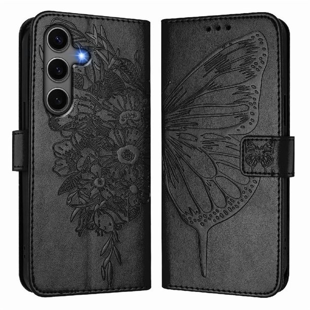 Funda Cartera Mariposa Para Samsung Galaxy S24 Plus Con Soporte Y Ranuras Para Tarjetas Negro