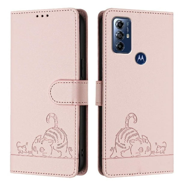 Funda tipo cartera FOXDOCK para Motorola MOTO G Pure con soporte, ranuras, RFID, diseño de gato