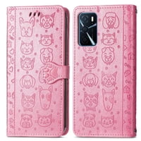 Funda Cartera Foxdock Para Oppo A16 , Flip Pu Con Relieve De Gatos Y Perros, Tarjetero Y Soporte