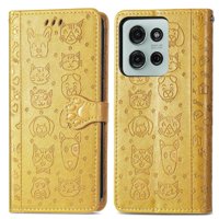 Funda Cartera Foxdock Para Motorola Moto G75 , Flip Pu Con Relieve De Gatos Y Perros, Tarjetero Y Soporte