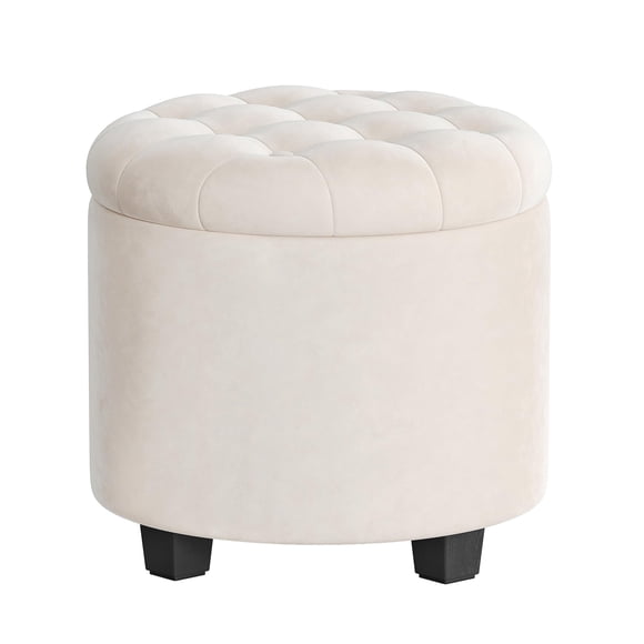 Otomana SONGMICS redonda de terciopelo para almacenamiento, 45 x 45 x 44 cm
