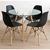 Vitelio - Comedor Mesa Eames Vidrio 80 Cm + 4 Sillas Eames Negras