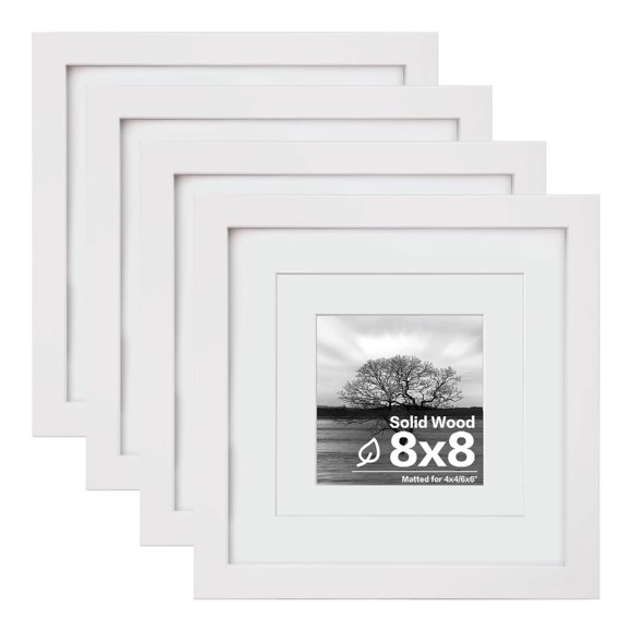Marco de fotos Egofine 8x8 cm, paquete de 4, blanco, madera maciza