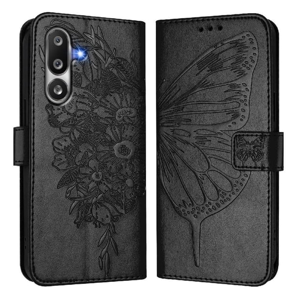 Funda Cartera Mariposa Para Samsung Galaxy M36 Con Soporte Y Ranuras Para Tarjetas Negro