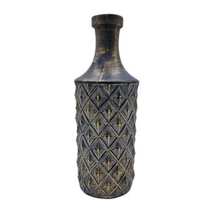 Fliperex - Jarron Florero Ceramica Diseño Rombos Azul Dorado Alargado Azul