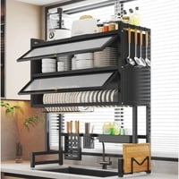 Genérico - Escurridor Secador Loza Platos 3 Niveles Organizador 85Cm Negro Organizador Cocina Metalico Alta Capacidad Secado Rápido