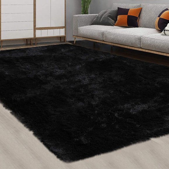 Alfombra Shag CAROMIO Fluffy de 2,74 m x 3,66 m, extra suave, negra