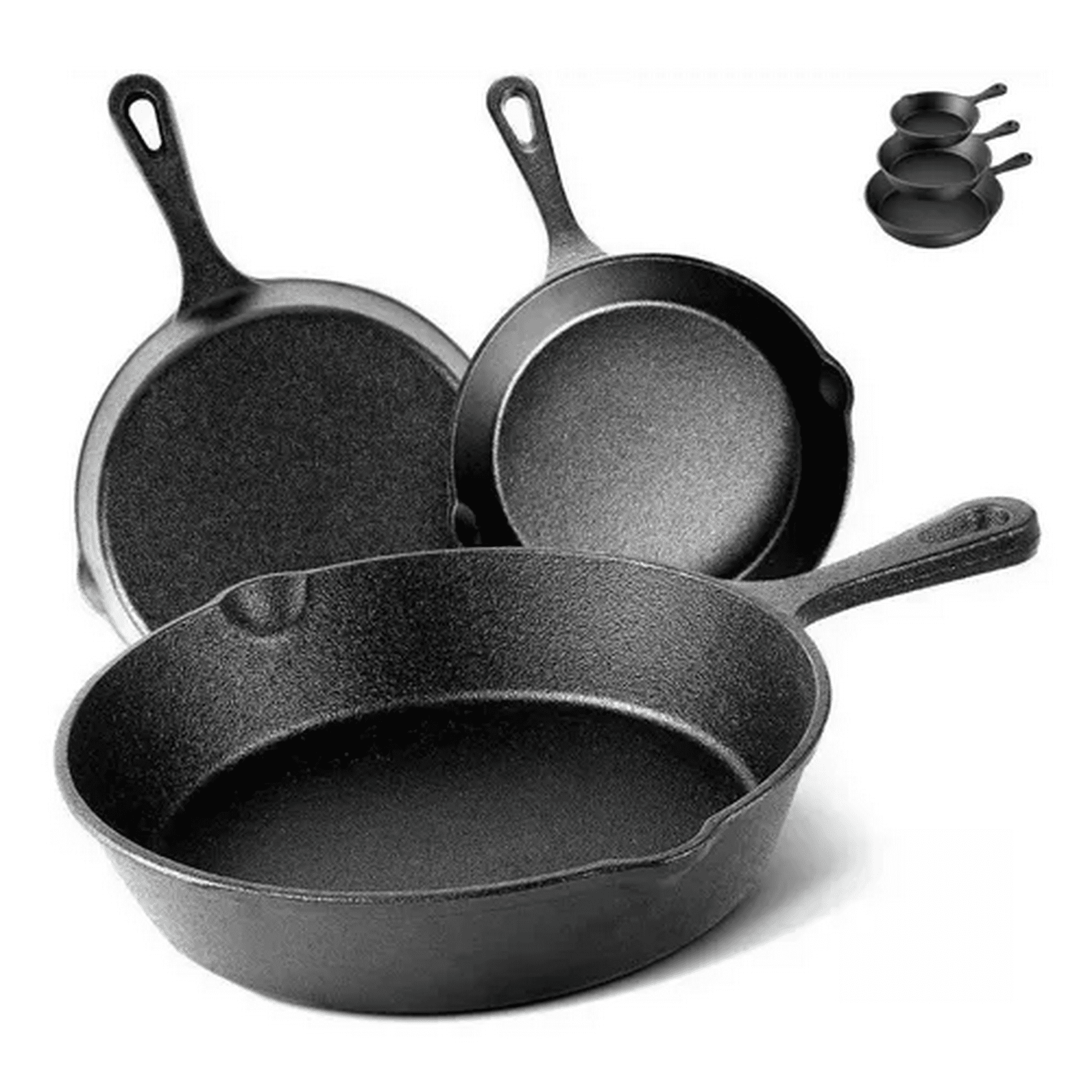 Genérico - Set De 3 Sartenes De Hierro Fundido, 16, 20 Y 26 Cm