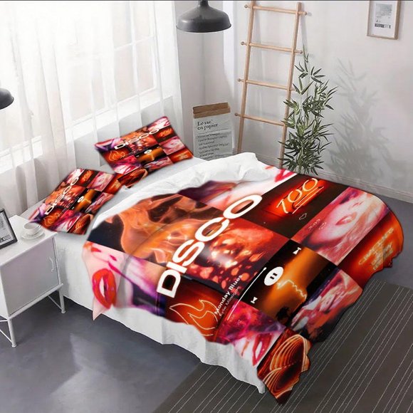 3pcs Vintage DISCO Patchwork Neon Light Music Element Duvet Cover Set - Includes Duvet Cover And Pillowcases (No Pillow Inserts) Suitable for Bedroom Or Dorm Use.