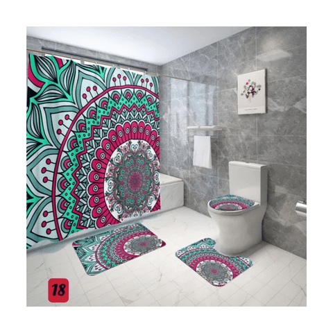 Genérico - Cortina De Ducha Con Set De Alfombra Tapete