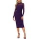 thumbnail image 1 of Vestido de malla INSPIRE CHIC para mujer con cuello alto, manga larga, fruncido, cóctel, ajustado, M, púrpura, 1 of 6