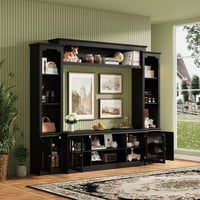 M&Ms - All-In-One Modern Tv Stand With Bookcase For Tvs Up To 65-Inch, Entertainment Center With 4 Adjustable Shelves,Tempered Glass Doors, Display Storage Cabinet, Ample Storage Space Tv Stand