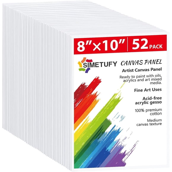 Tableros Lienzo Simetufy 8x10 in Pack 52 Algodón 3 mm MDF