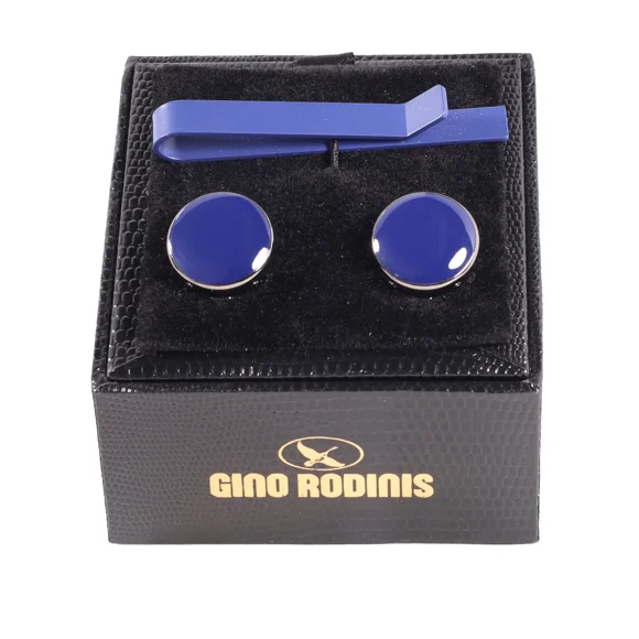 Set Pasador de Corbata y Cubre Botón Gino Rodinis TB019 - Azul