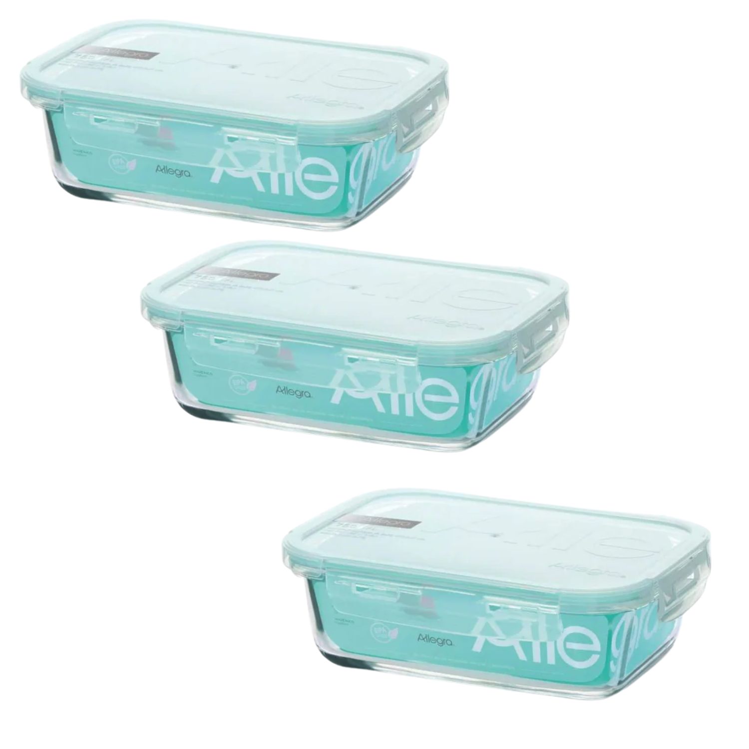 Pack 3 Contenedores Hermetico Vidrio Rectangular 420Ml Allegra