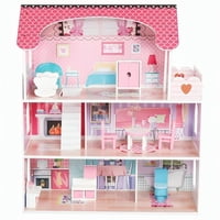 Genérico - Casa De Muñecas Clásica De Madera Rosada Con Accesorios