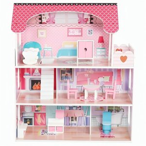 Genérico - Casa De Muñecas Clásica De Madera Rosada Con Accesorios