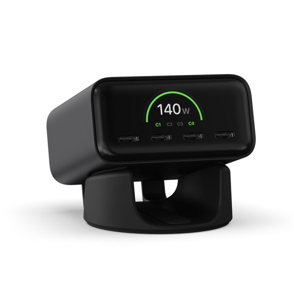 Cargador Satechi 140W GaN con pantalla en tiempo real, negro espacial
